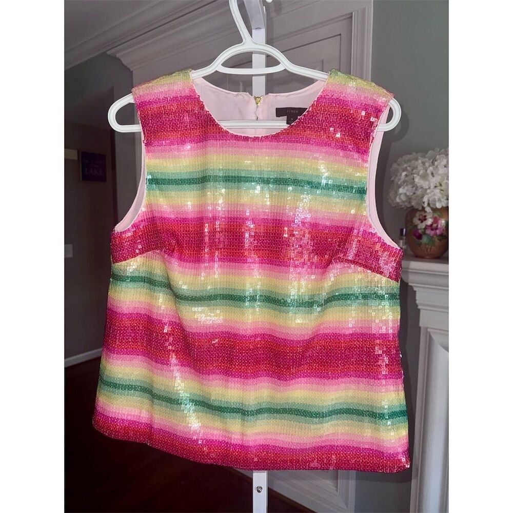J. Crew Watermelon Stripe Sequin Sleeveless Party Top Size‎ Small